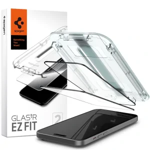 Folie sticla Spigen Glass tR EZ Fit 2 Pack, FC pentru iPhone 15 Black