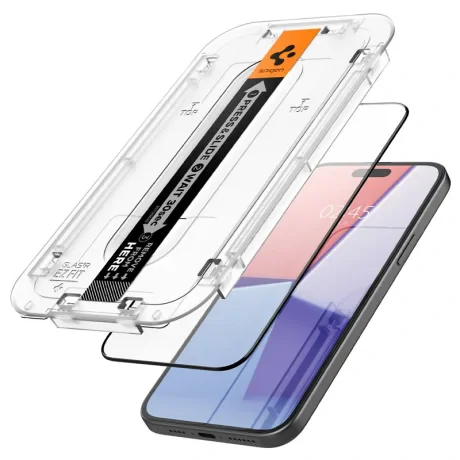 Folie sticla Spigen Glass tR EZ Fit 2 Pack, FC pentru iPhone 15 Black