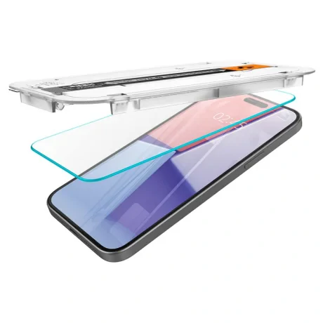 Folie sticla Spigen Glass tR EZ Fit 2 Pack pentru iPhone 15, Transparent