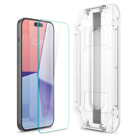 Folie sticla Spigen Glass tR EZ Fit 2 Pack pentru iPhone 15, Transparent