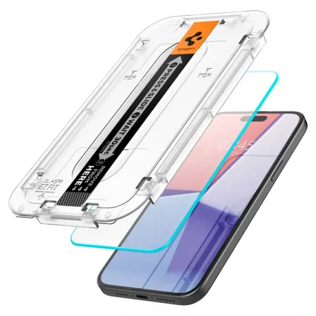 Folie sticla Spigen Glass tR EZ Fit 2 Pack pentru iPhone 15, Transparent