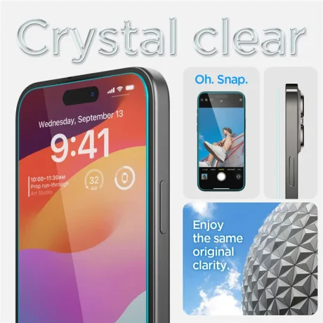 Folie sticla Spigen Glass tR EZ Fit 2 Pack pentru iPhone 15, Transparent