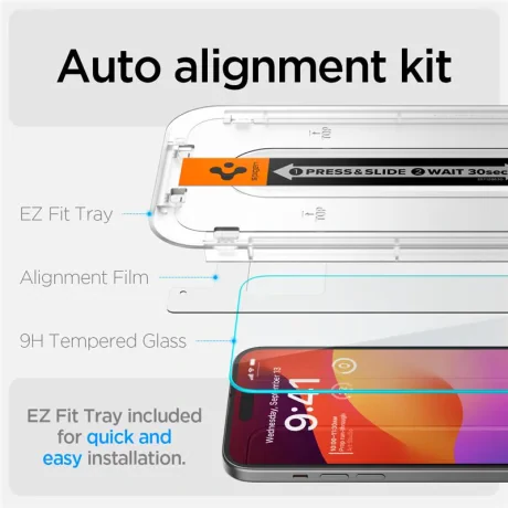 Folie sticla Spigen Glass tR EZ Fit 2 Pack pentru iPhone 15, Transparent