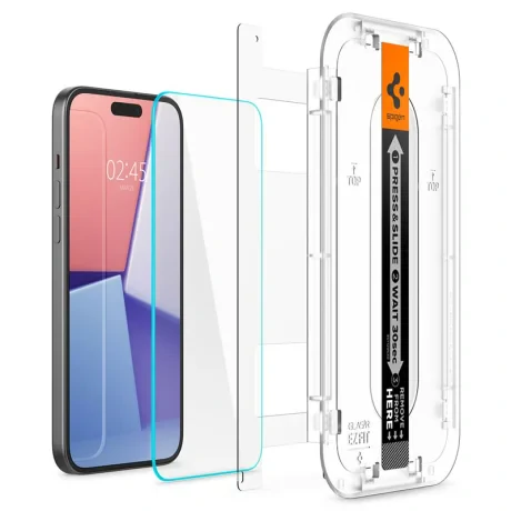 Folie sticla Spigen Glass tR EZ Fit 2 Pack pentru iPhone 15, Transparent