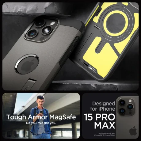 Husa Spigen Tough Armor MagSafe pentru iPhone 15 Pro Max, Gunmetal