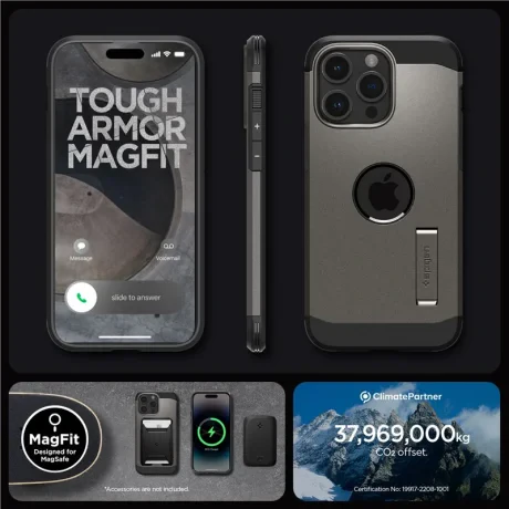 Husa Spigen Tough Armor MagSafe pentru iPhone 15 Pro Max, Gunmetal