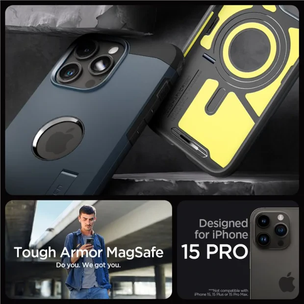 Spigen Tough Armor MagSafe, metal slate - iPhone 15 Pro