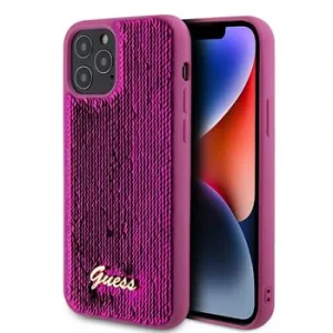 Husa Guess Sequin Script Logo pentru iPhone 12/12 Pro Magenta