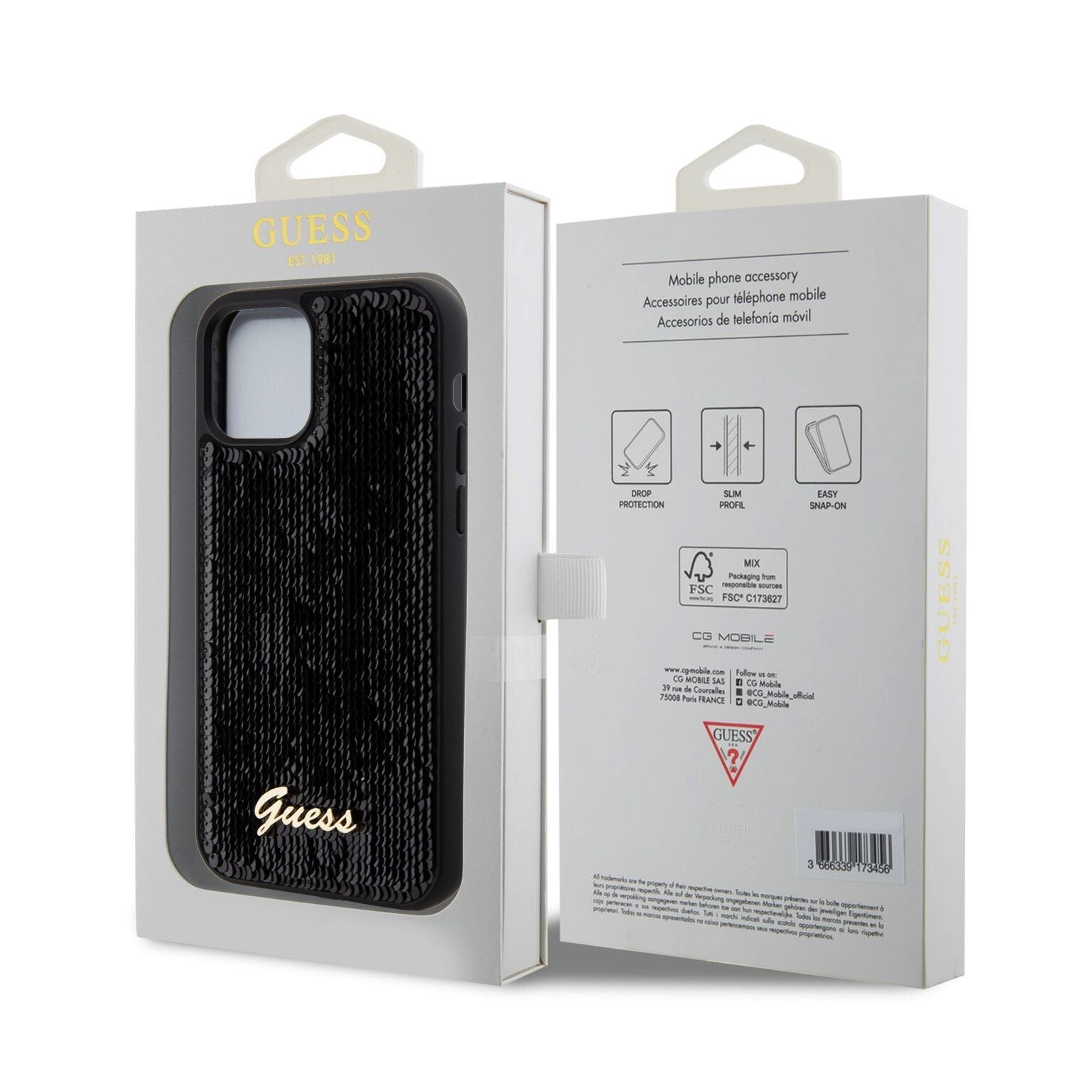 Husa Guess Sequin Script Logo pentru iPhone 12/12 Pro Black thumb