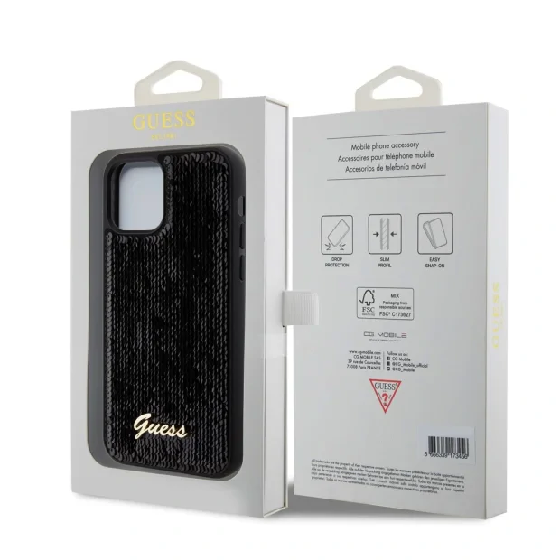 Husa Guess Sequin Script Logo pentru iPhone 12/12 Pro Black