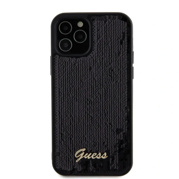 Husa Guess Sequin Script Logo pentru iPhone 12/12 Pro Black