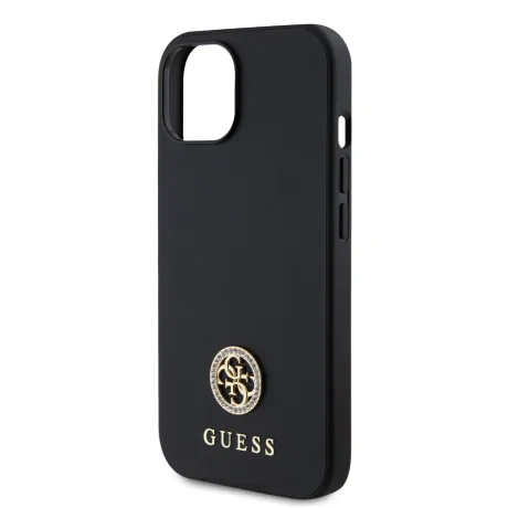 Husa Guess PU 4G Strass Metal Logo pentru iPhone 15 Black
