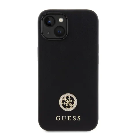 Husa Guess PU 4G Strass Metal Logo pentru iPhone 15 Black