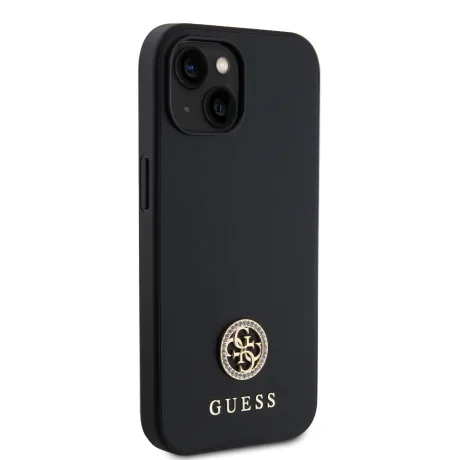 Husa Guess PU 4G Strass Metal Logo pentru iPhone 15 Black