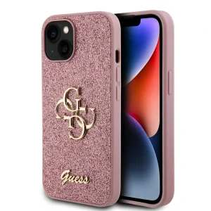 Husa Guess PU Fixed Glitter 4G Metal Logo pentru iPhone 15 Pink