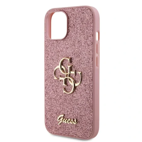 Husa Guess PU Fixed Glitter 4G Metal Logo pentru iPhone 15 Pink