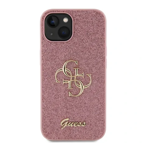 Husa Guess PU Fixed Glitter 4G Metal Logo pentru iPhone 15 Pink