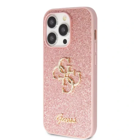 Husa Guess PU Fixed Glitter 4G Metal Logo pentru iPhone 15 Pro Pink