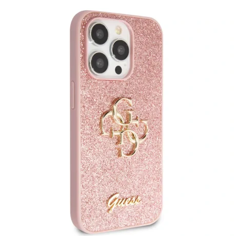 Husa Guess PU Fixed Glitter 4G Metal Logo pentru iPhone 15 Pro Pink