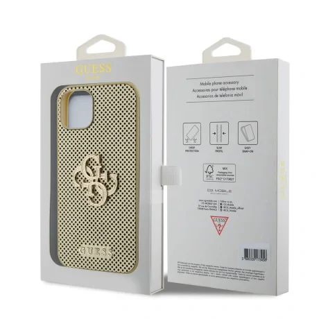 Husa Guess PU Perforated 4G Glitter Metal Logo pentru iPhone 13 Gold