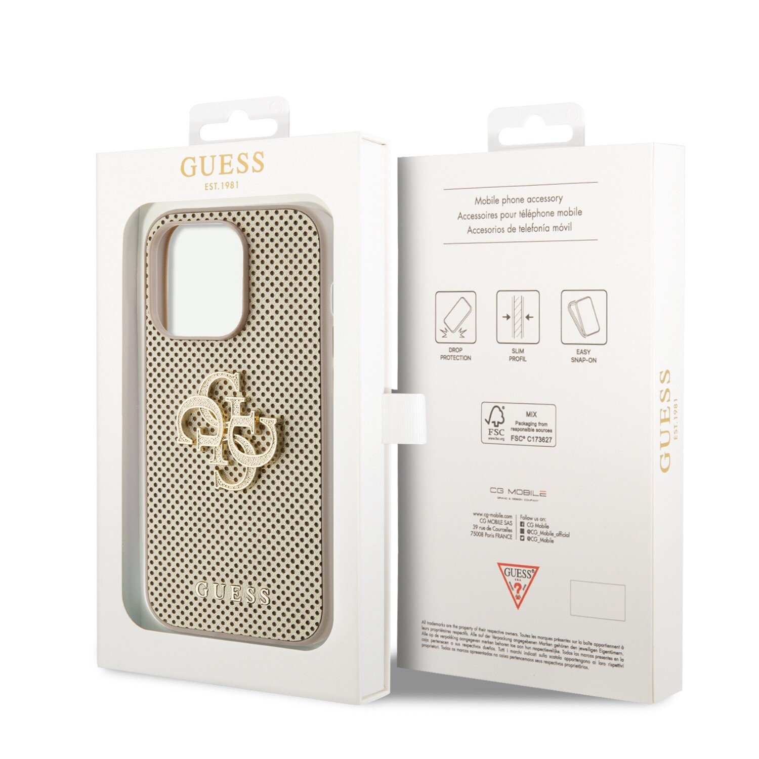 Husa Guess PU Perforated 4G Glitter Metal Logo  pentru iPhone 14 Pro Gold thumb