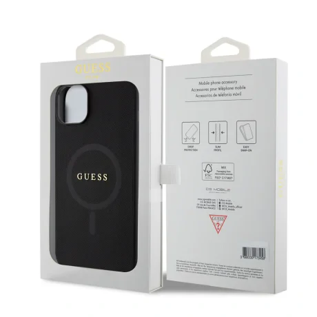 Husa Guess PU Saffiano MagSafe pentru iPhone 15 Black