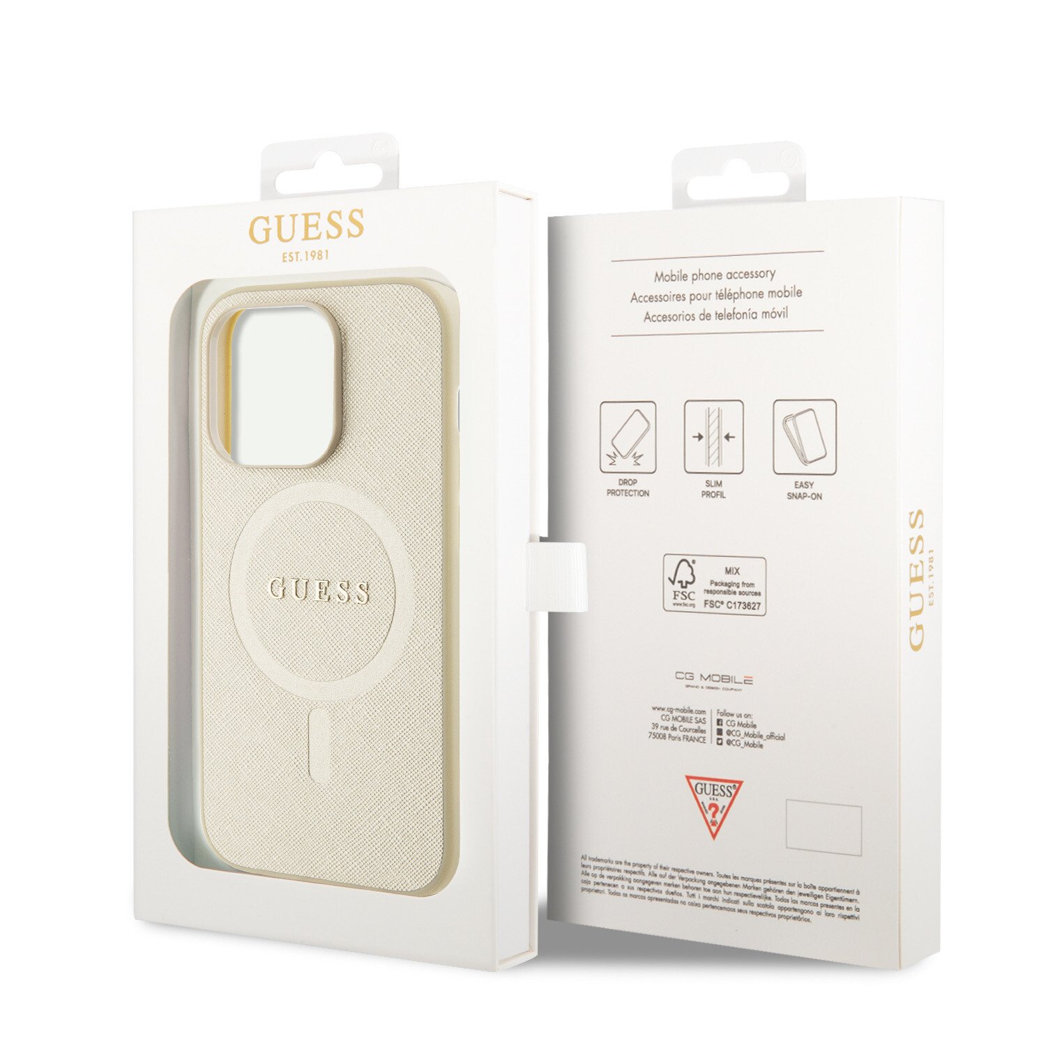 Husa Guess PU Saffiano MagSafe pentru iPhone 15 Pro Beige thumb