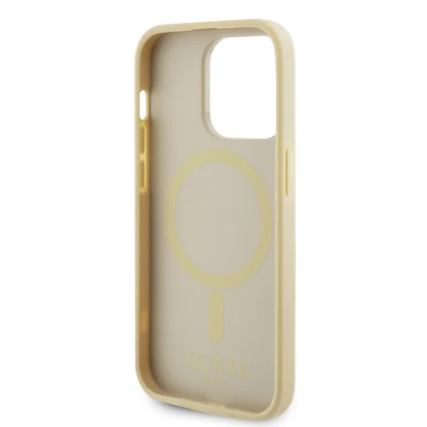 Husa Guess PU Saffiano MagSafe pentru iPhone 15 Pro Beige