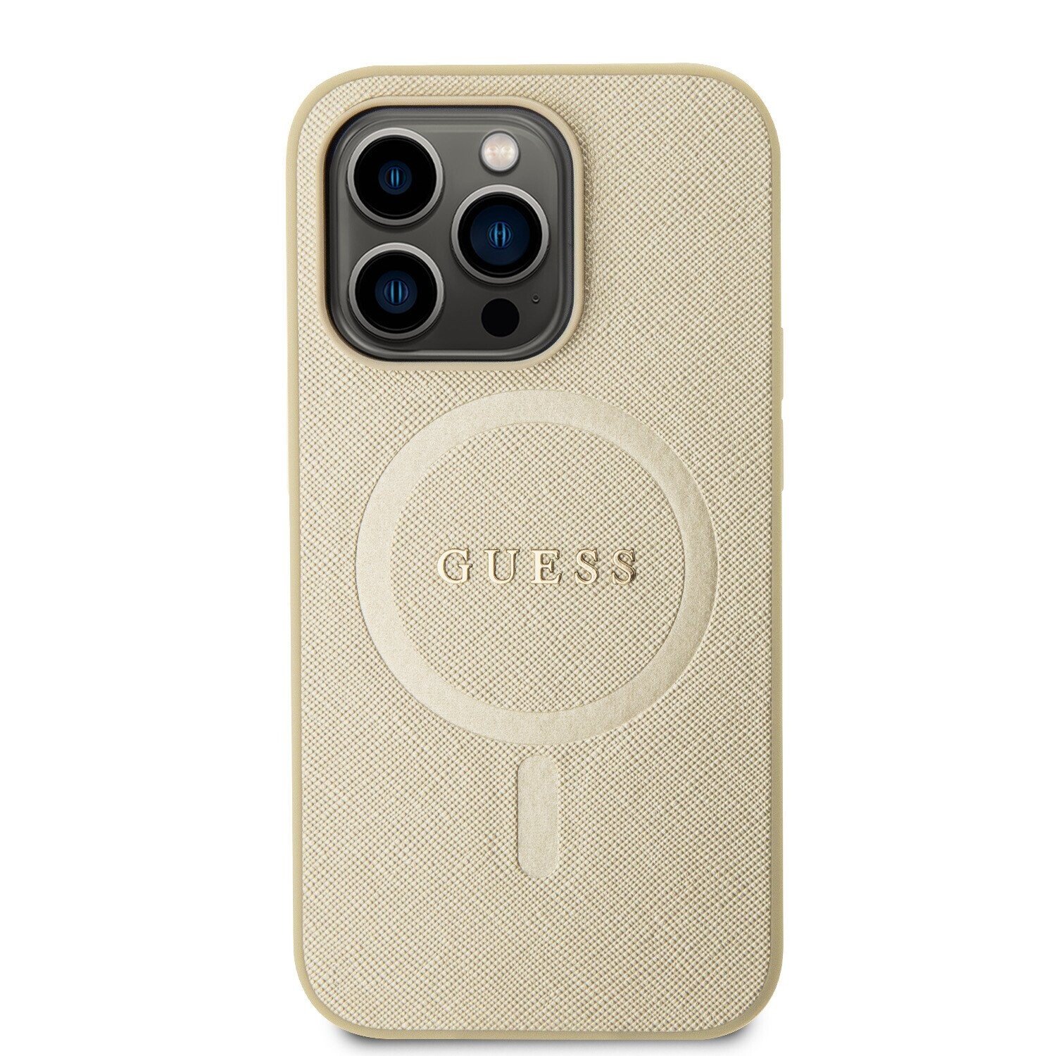 Husa Guess PU Saffiano MagSafe pentru iPhone 15 Pro Beige thumb