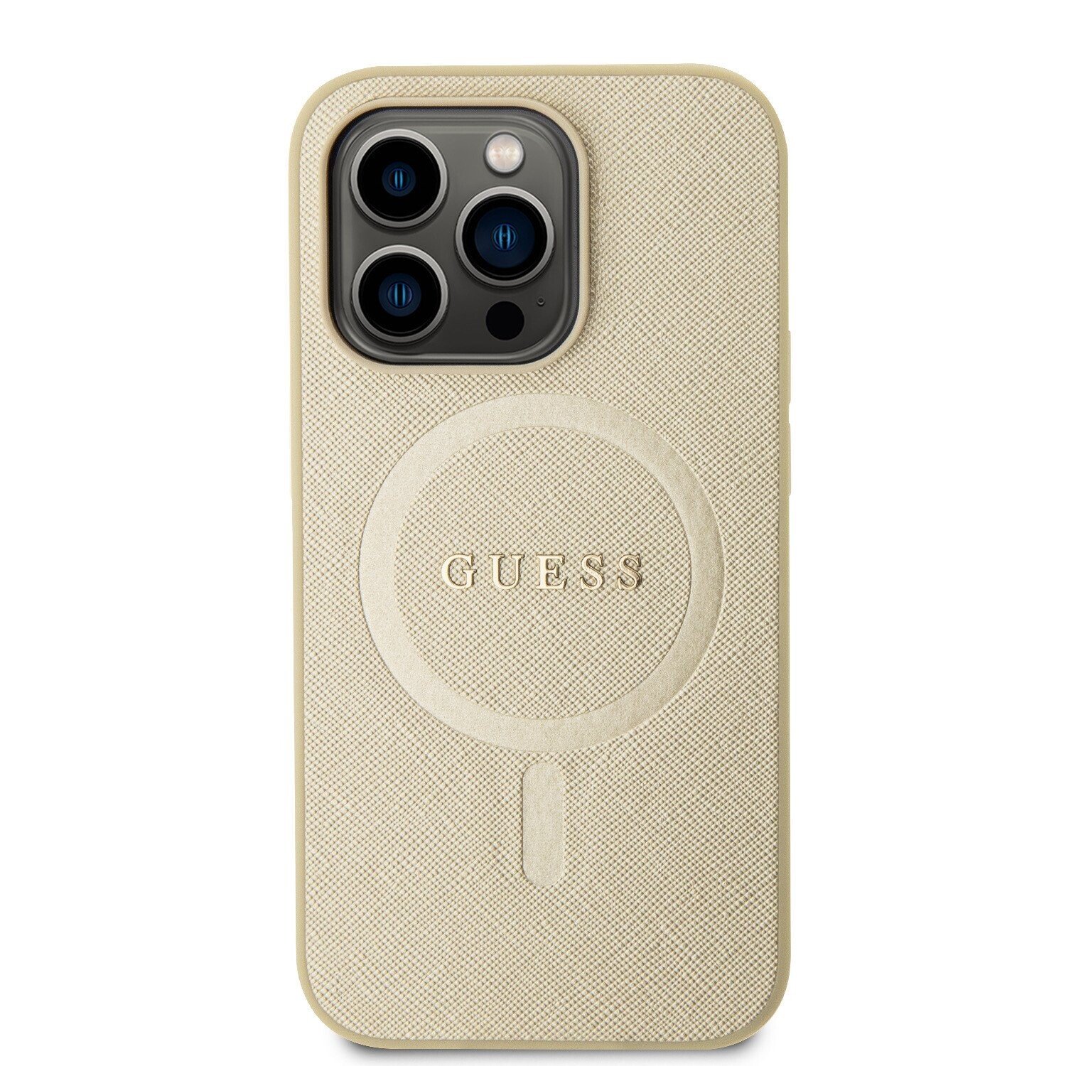 Husa Guess PU Saffiano MagSafe pentru iPhone 15 Pro Beige thumb