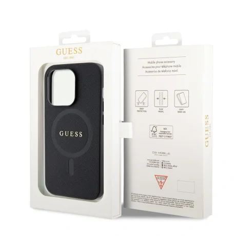 Husa Guess PU Saffiano MagSafe pentru iPhone 15 Pro Max Black