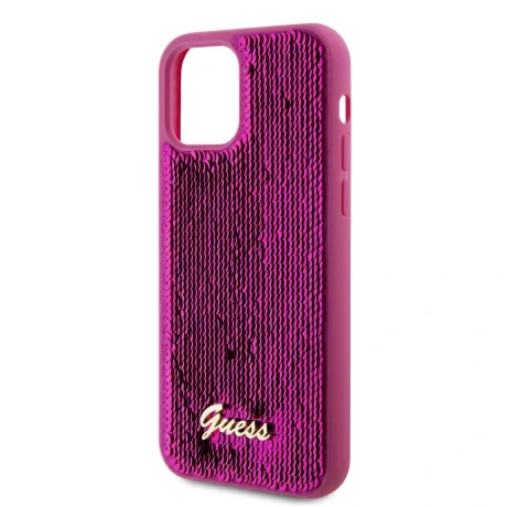 Husa Guess Sequin Script Logo pentru iPhone 12/12 Pro Magenta