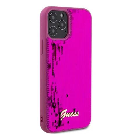 Husa Guess Sequin Script Logo pentru iPhone 12/12 Pro Magenta
