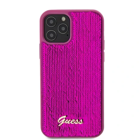 Husa Guess Sequin Script Logo pentru iPhone 12/12 Pro Magenta