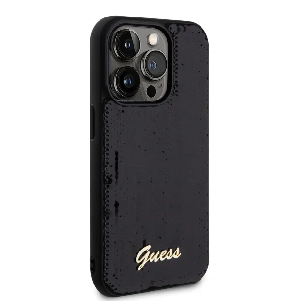 Husa Guess Sequin Script Logo pentru iPhone 14 Pro Black