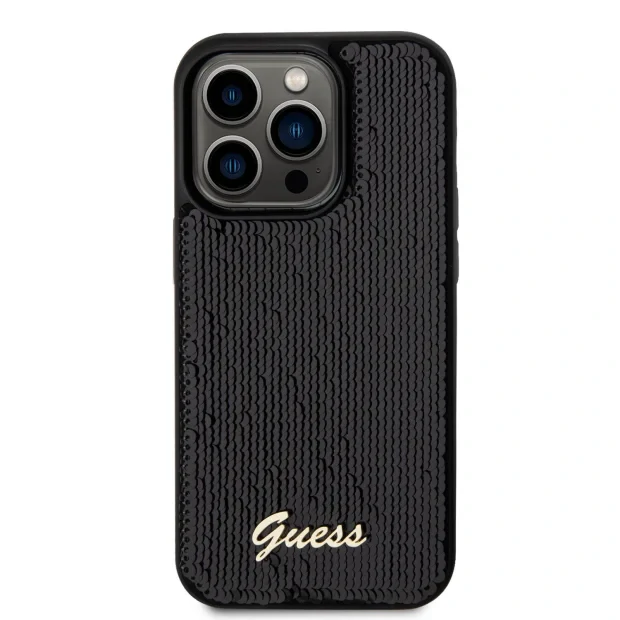 Husa Guess Sequin Script Logo pentru iPhone 14 Pro Black