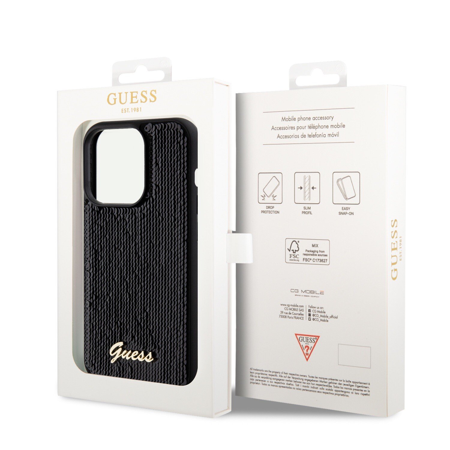 Husa Guess Sequin Script Logo pentru iPhone 14 Pro Black thumb
