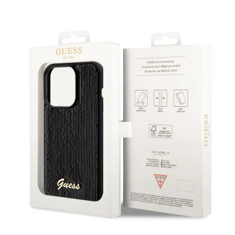 Husa Guess Sequin Script Logo pentru iPhone 14 Pro Black