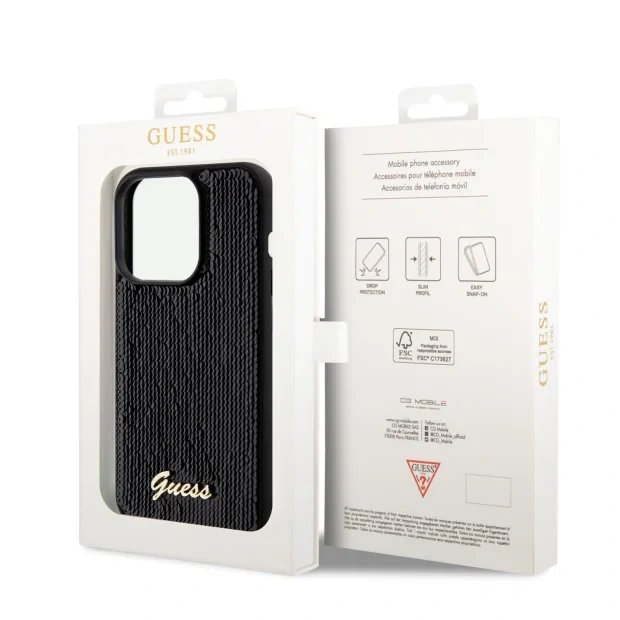 Husa Guess Sequin Script Logo pentru iPhone 14 Pro Black