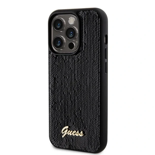 Husa Guess Sequin Script Logo pentru iPhone 14 Pro Black