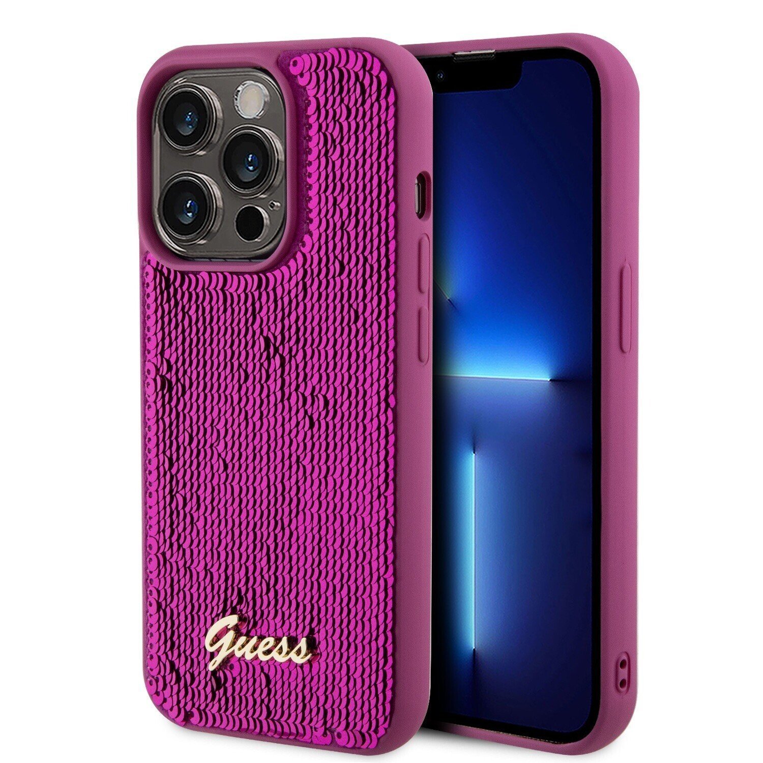 Husa Guess Sequin Script Logo pentru iPhone 14 Pro Magenta thumb