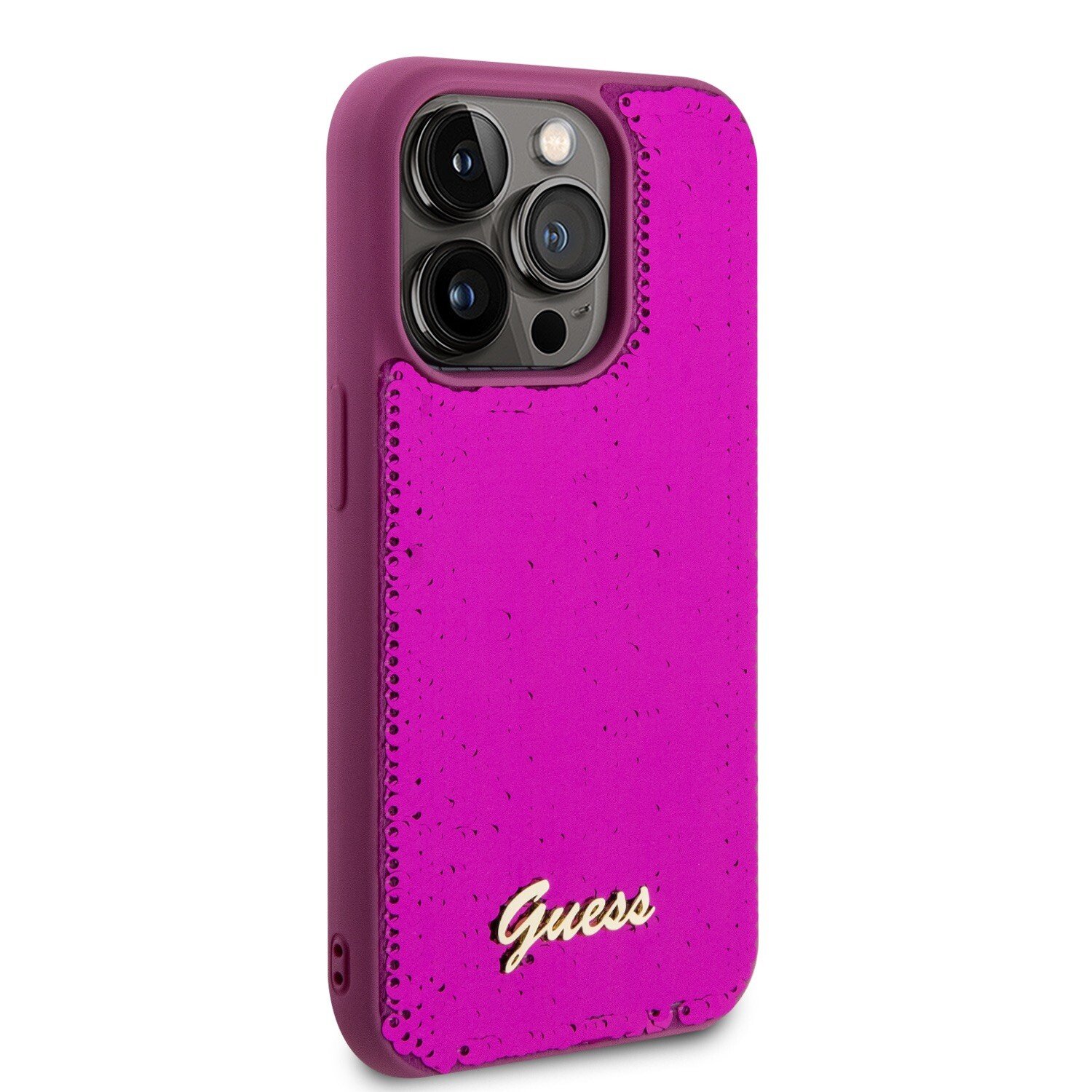 Husa Guess Sequin Script Logo pentru iPhone 14 Pro Magenta thumb