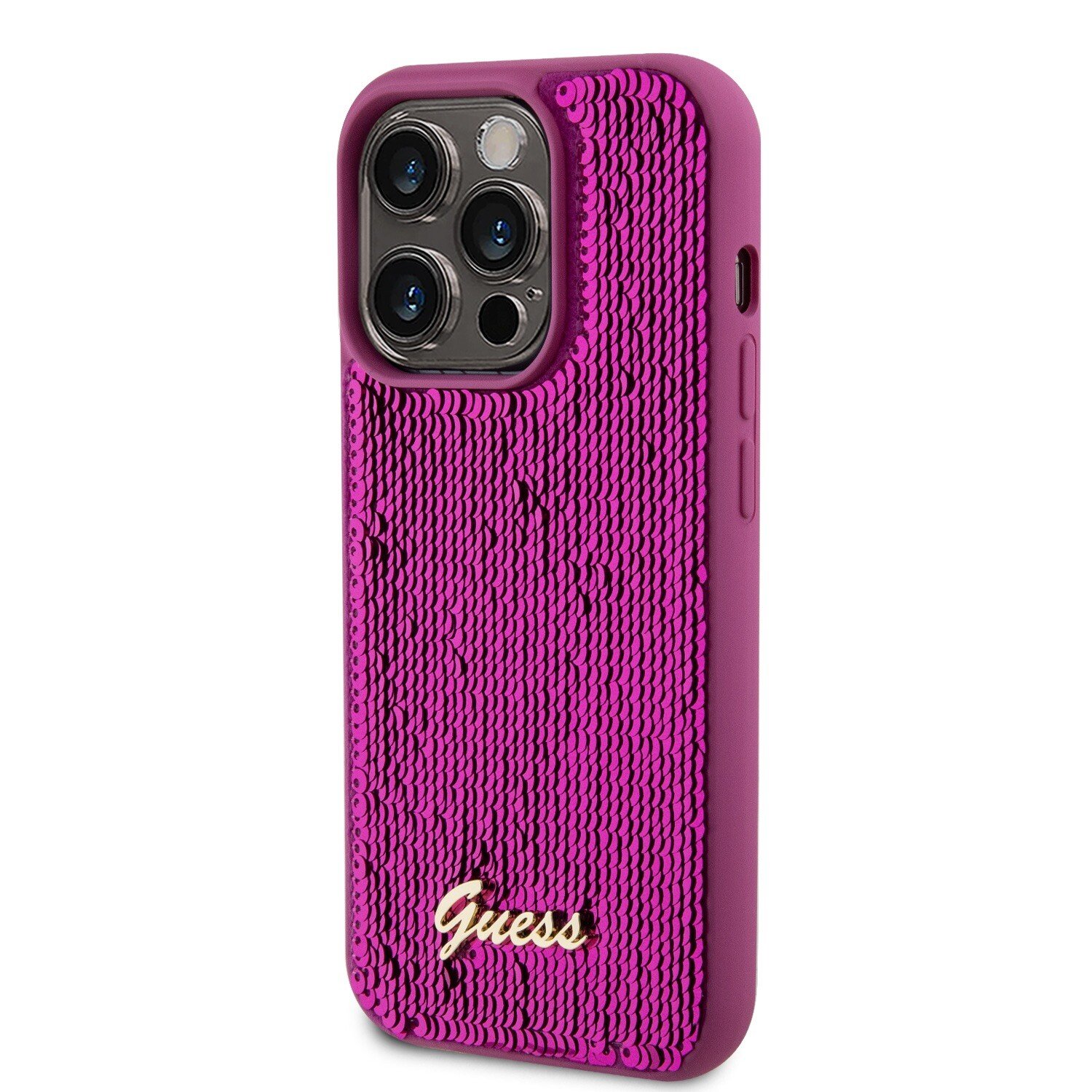 Husa Guess Sequin Script Logo pentru iPhone 14 Pro Magenta thumb