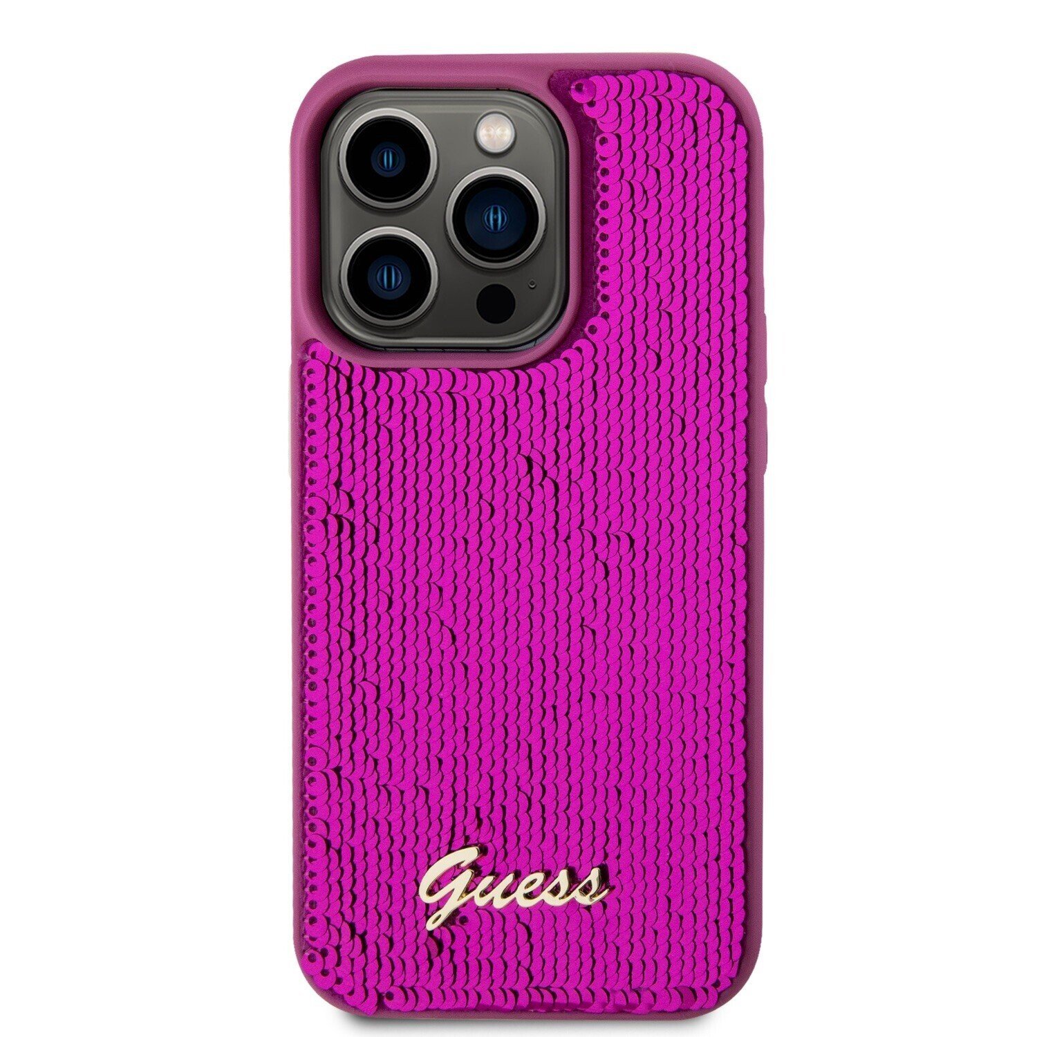 Husa Guess Sequin Script Logo pentru iPhone 14 Pro Magenta thumb