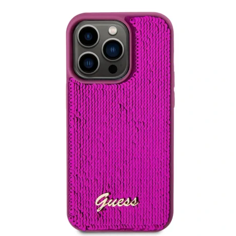 Husa Guess Sequin Script Logo pentru iPhone 14 Pro Magenta