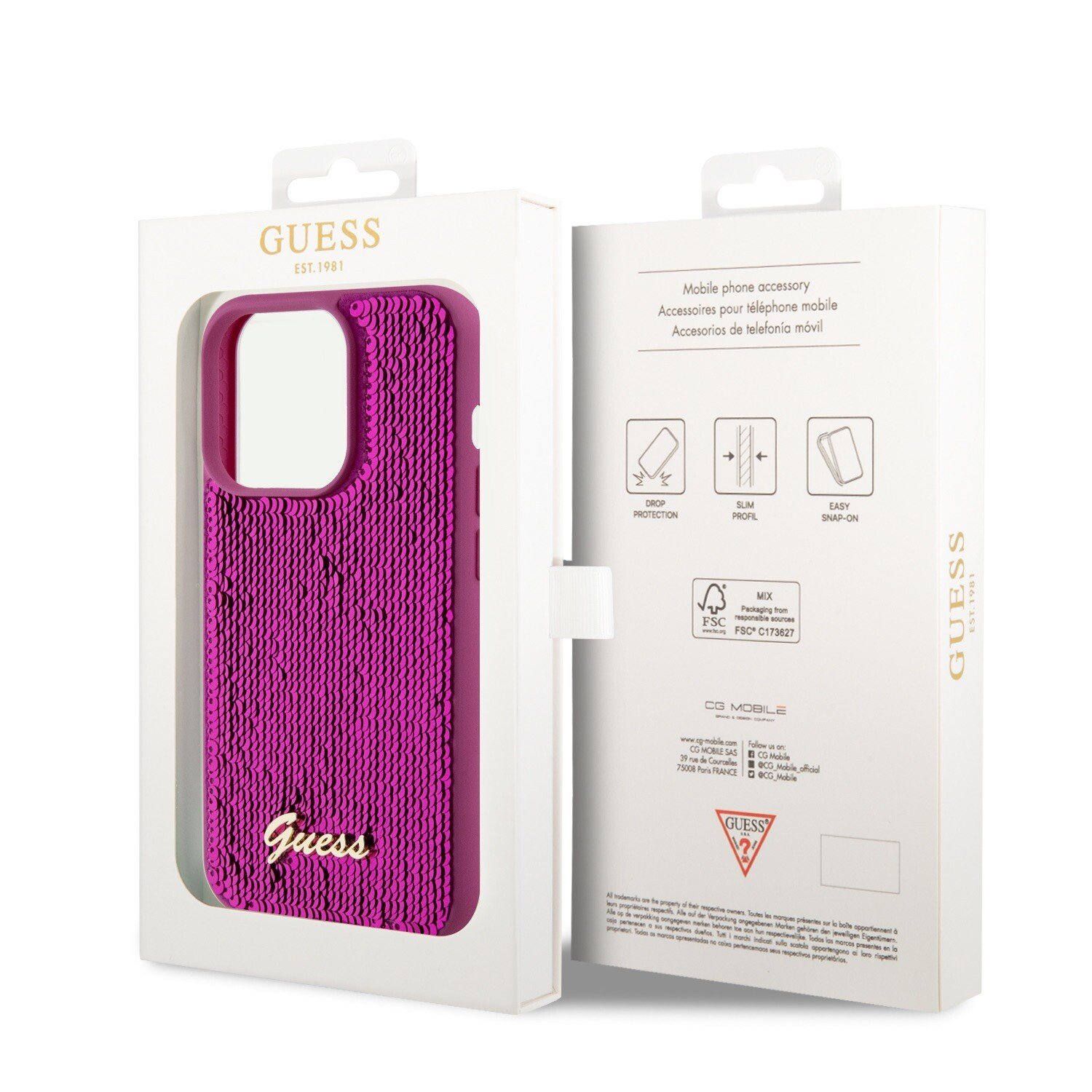 Husa Guess Sequin Script Logo pentru iPhone 14 Pro Magenta thumb