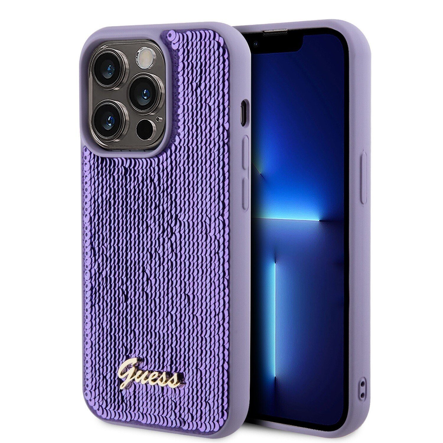 Husa Guess Sequin Script Logo pentru iPhone 14 Pro Purple thumb