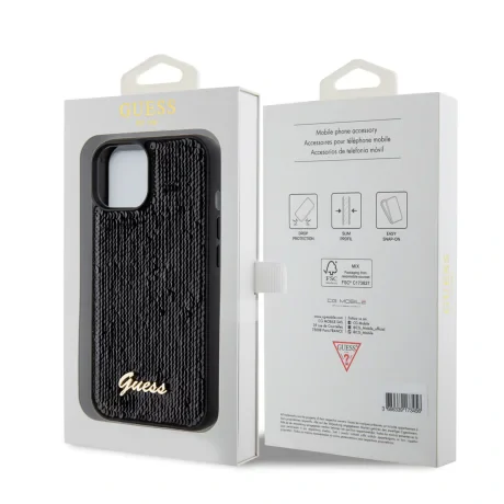 Husa Guess Sequin Script Logo pentru iPhone 15 Black