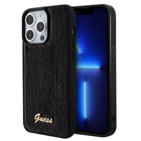 Husa Guess Sequin Script Logo pentru iPhone 15 Pro Black