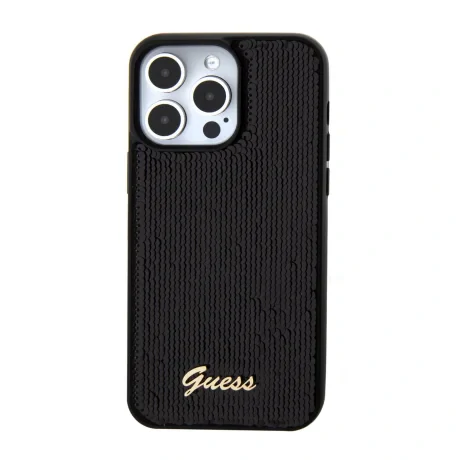 Husa Guess Sequin Script Logo pentru iPhone 15 Pro Black